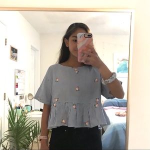 Zara babydoll top with flower embroidery